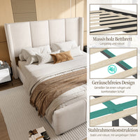 Letto-Xylo-160x200 cm-testiera alta, USB, ferro+legno, beige
