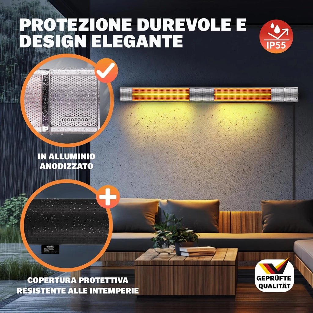 ® Stufa Elettrica a Infrarossi 3 Livelli di Calore 3000W Inclinabile di 90° Telecomando App IP55 Stufetta Fungo