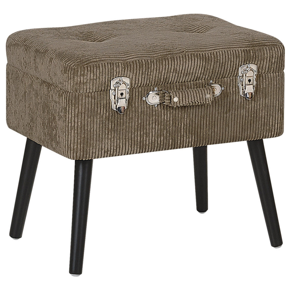 Comodino Sgabello Contenitore Marrone Chiaro gambe imbottite in velluto a coste Nero valigia design con bottoni