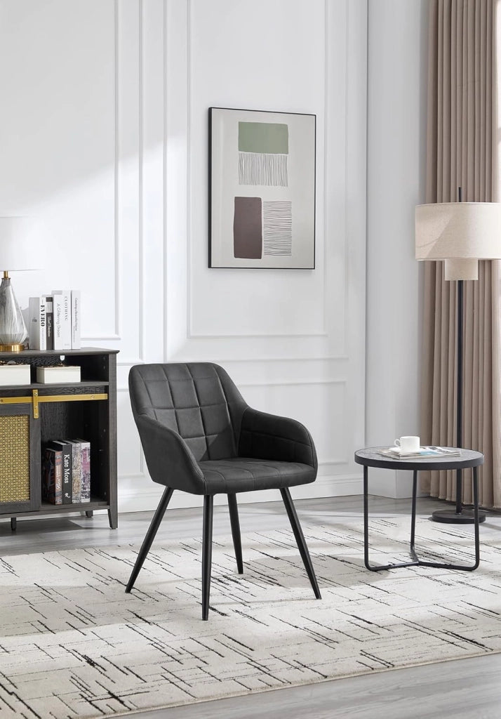 Set di 2 Sedie per Sala da Pranzo Imbottita, Poltroncina in Stoffa Lino,Sedia da Cucina con Braccioli e Schienale, Gambe in Metallo, moderne,Antracite, BH224an-2