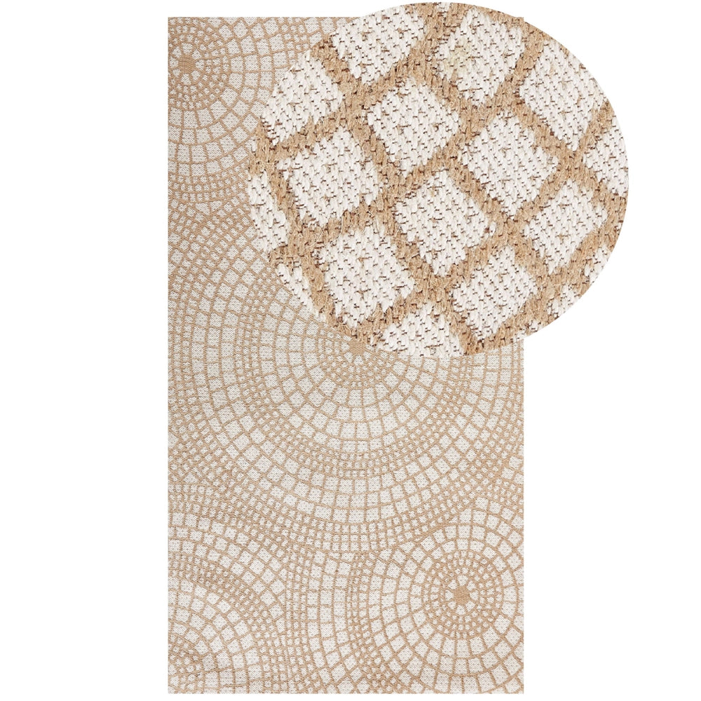 Tappeto da giardino beige e bianco in iuta 80 x 150 cm Rettangolare con motivo geometrico a trama piatta stile boho Camera da letto Soggiorno