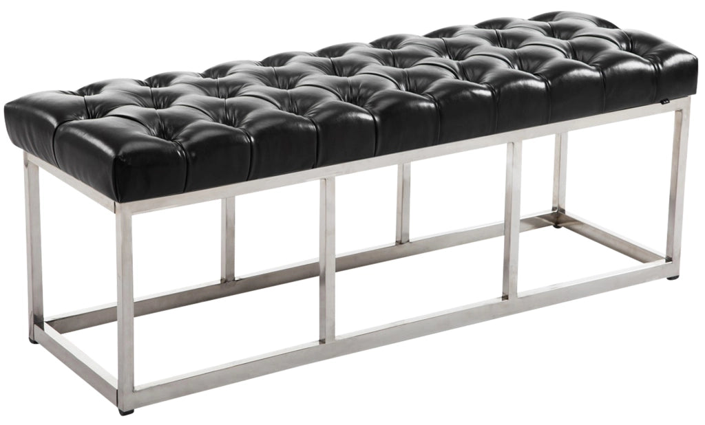 Panca Amun in similpelle e acciaio nero,120 cm