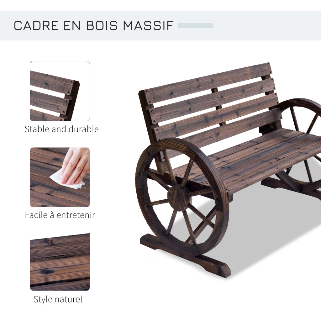 Panca da Giardino 3 Posti con Ruote ¨C Xylo ¨C Legno Abete Carbonizzato Stile Rustico