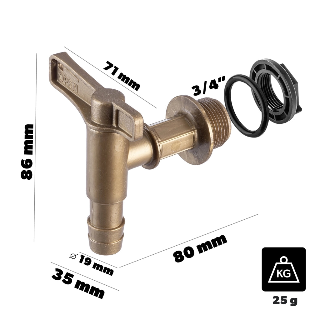 Rubinetto da giardino KADAX 3/4 per serbatoio di acqua piovana con valvola a barilotto.
