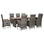 Set da Pranzo da Giardino 9 pz con Cuscini in Polyrattan Grigio   cod mxl 35276