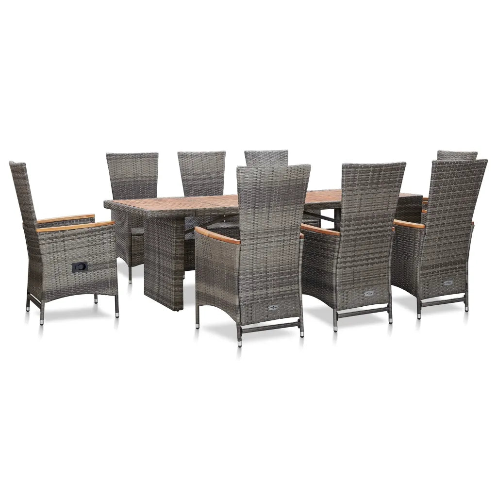 Set da Pranzo da Giardino 9 pz con Cuscini in Polyrattan Grigio   cod mxl 35276