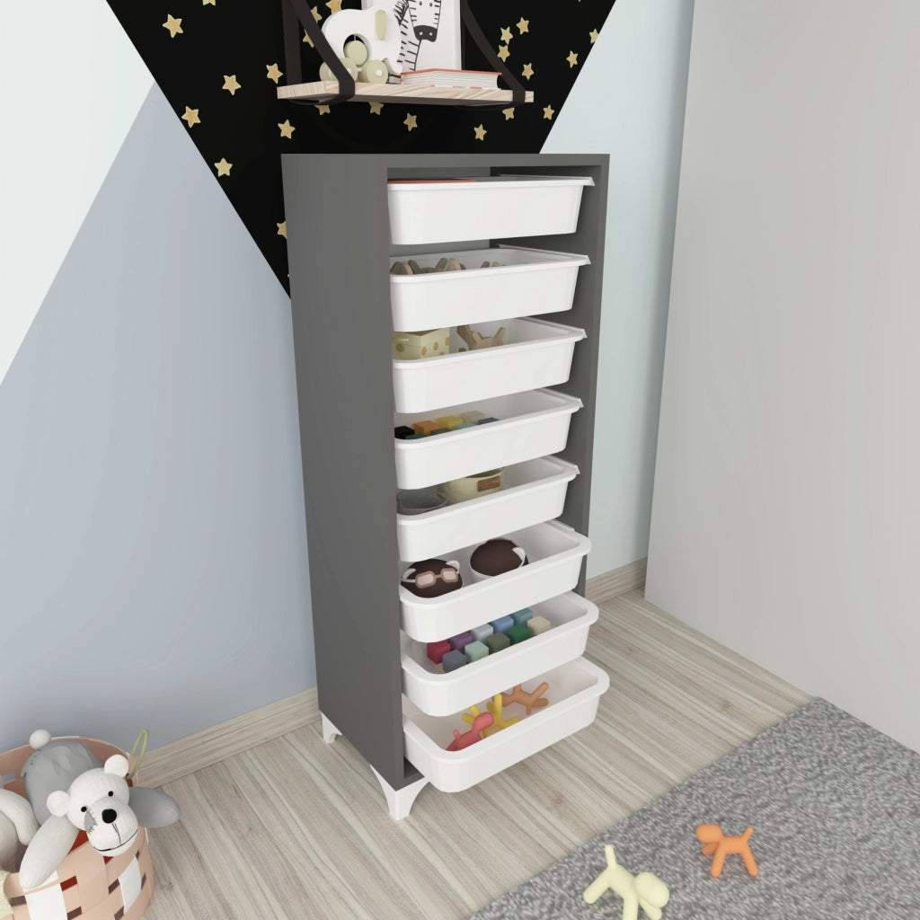 Cassettiera 'Lurøy' Organizzatore con 8 Cestini Estraibili - Mobile a Torre Contenitore - Antracite / Bianco [en.casa]