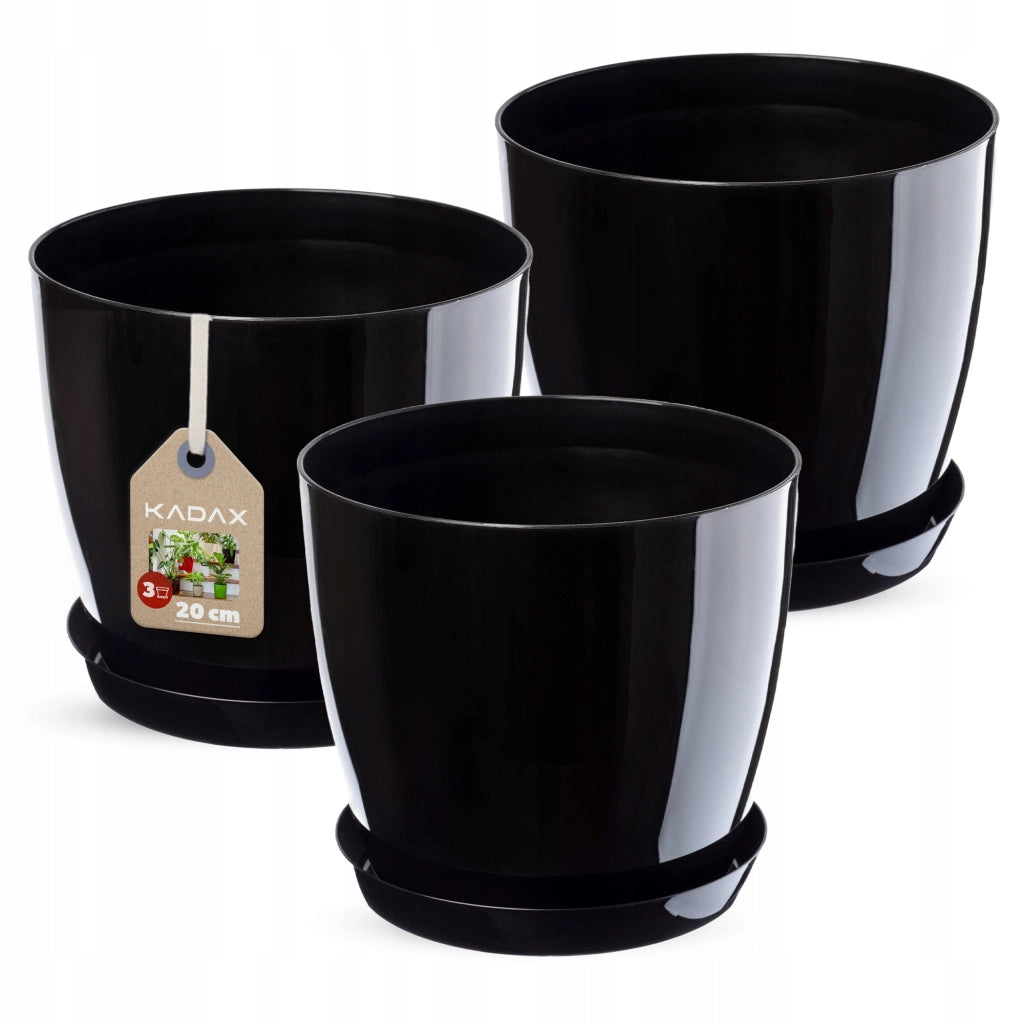 Vaso da fiori KADAX, fioriera, coperchio, 20 cm, supporto per fiori, plastica nera, 3 pezzi.