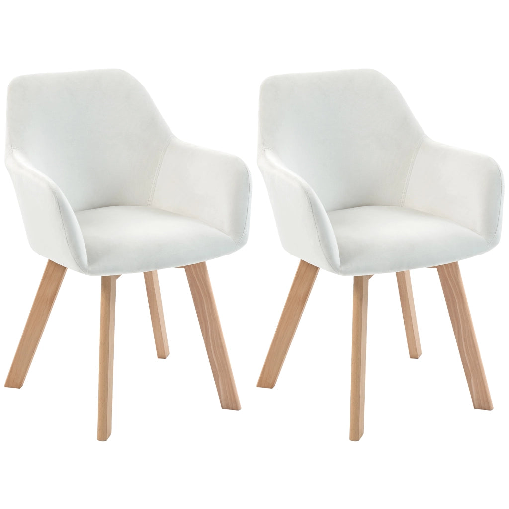 Set di 2 sedie da pranzo imbottite in tessuto velluto ¨C zephmum ¨C gambe in legno, colore crema