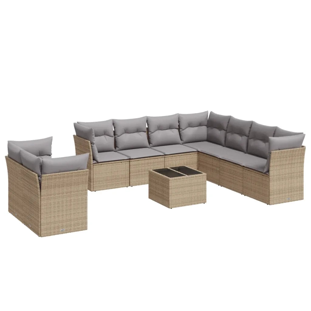 Set Divano da Giardino 10 pz con Cuscini Beige in Polyrattan 3249688