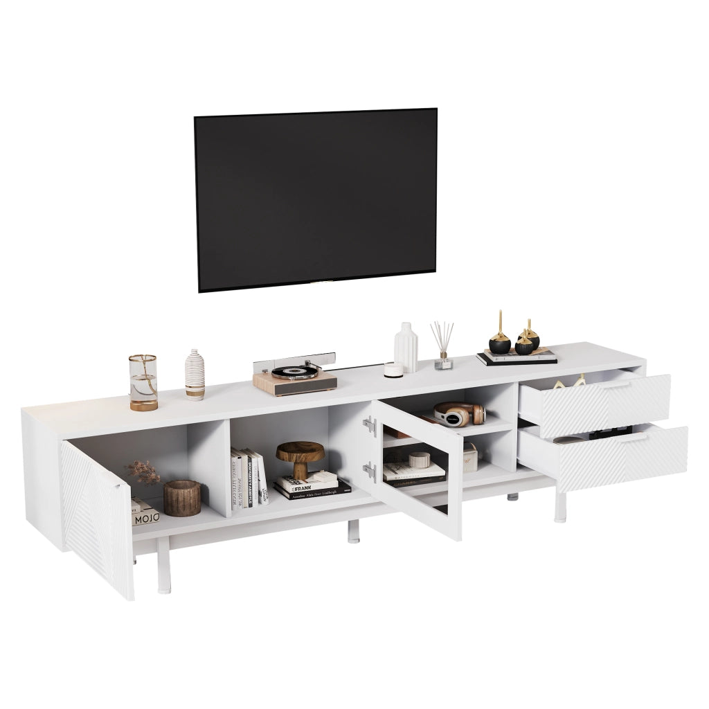 Mobile TV con 2 Ante; 2 Cassetti e 2 Vani per Soggiorno in Pannelli di Particelle 200 × 40 × 50.5 cm Bianco