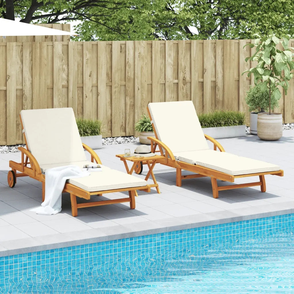 Lettini Prendisole con Tavolino 2pz in Legno Massello di Acacia 3206367