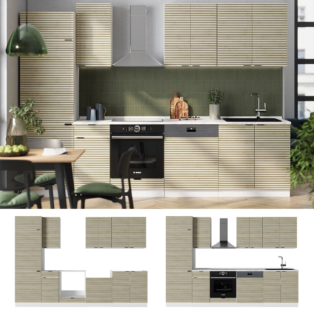 Cucina componibile Fame-Line Pannello in quercia/Bianco 300 cm, PL Marmo Vicco