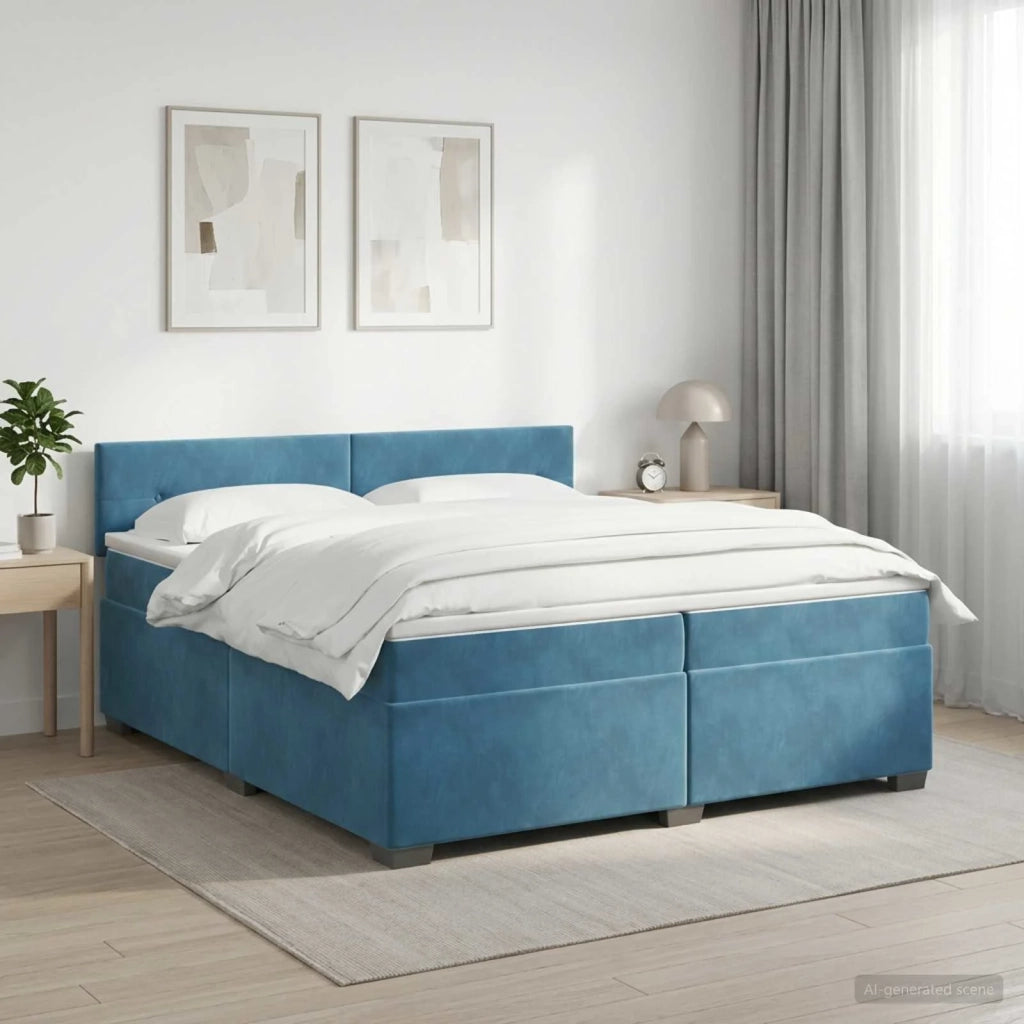 Letto box spring con materasso Blu Scuro 200 x 200 cm Velluto 3450786