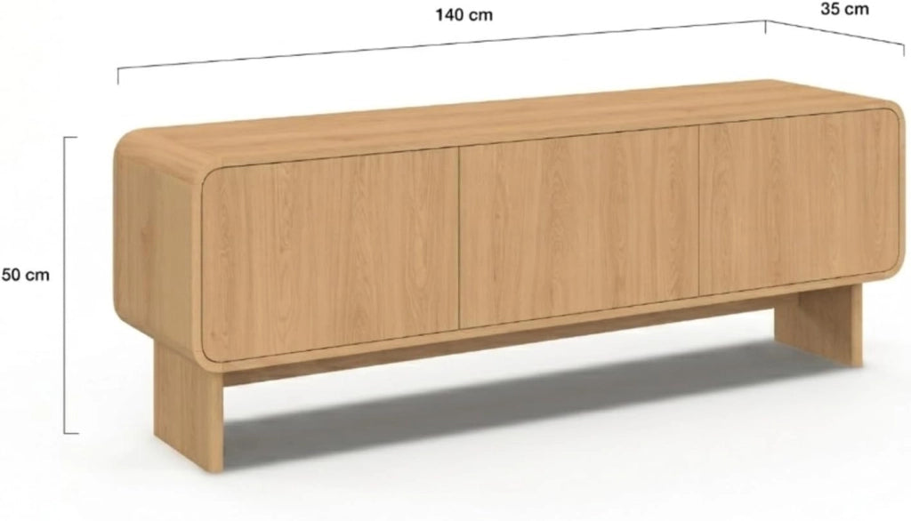 140 cm CAPUCINE Mobile TV a 3 ante dal design arrotondato in faggio