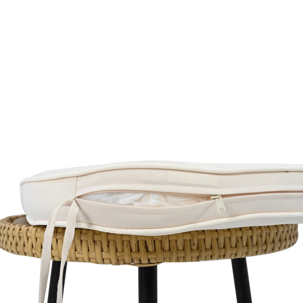 Set da balcone a dondolo 3 pezzi con tavolino in vetro temperato e cuscini beige