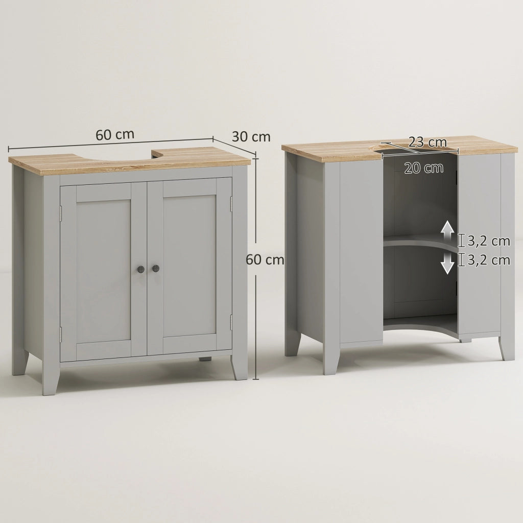 Mobile Sottolavabo con 2 Ante e Ripiano Regolabile ¨C Minimal ¨C 60x30x60 cm Grigio