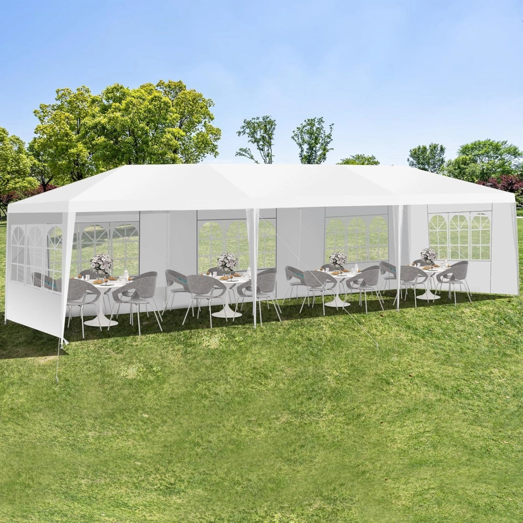 Gazebo da Giardino 3 x 9 m, Tendone per Feste con 5 Pannelli Laterali Rimovibili, Impermeabile Protezione UV, per Matrimonio Eventi e Barbecue