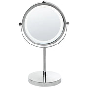Specchio da tavolo illuminato in metallo argentato ø 20 cm con luci LED d'ingrandimento bifacciali