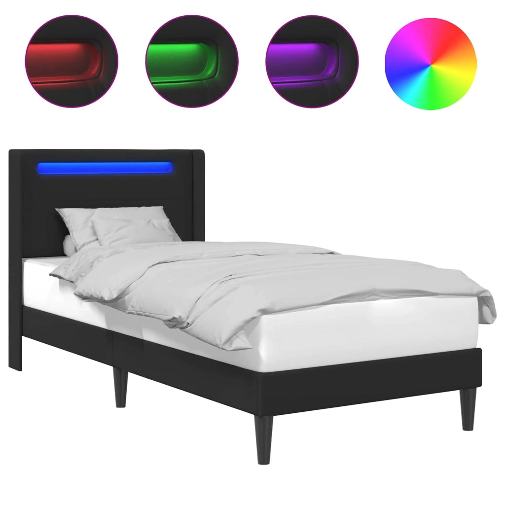Struttura del letto con strisce LED-Giroletto con luci Nero 90 x 200 cm Similpelle 177427