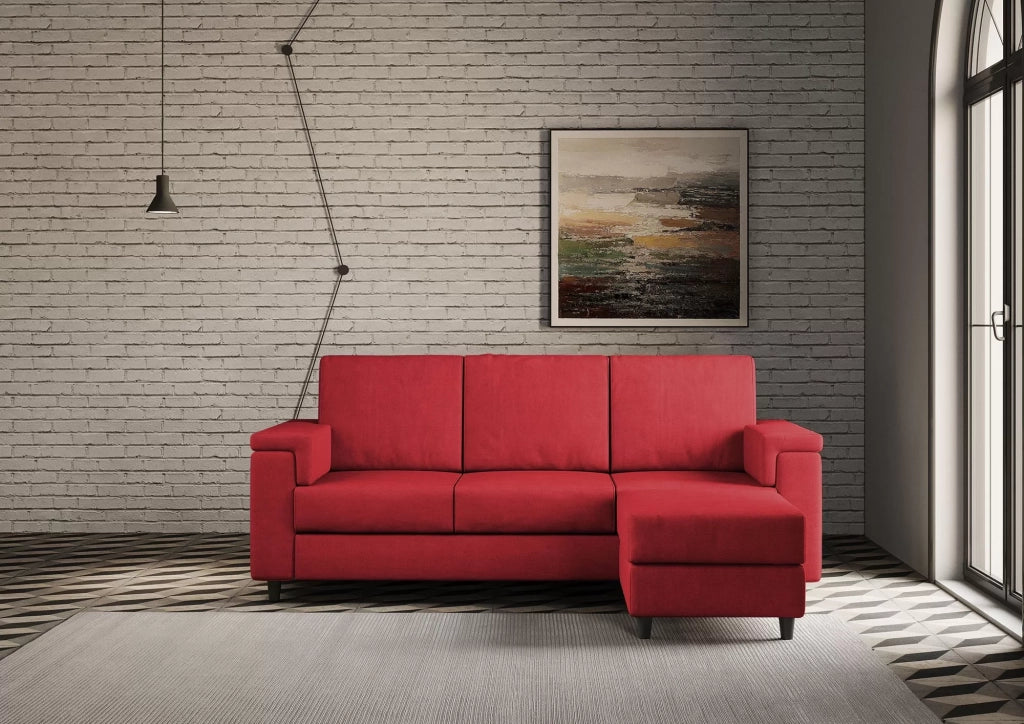 Divano marrak 3 posti (tre sedute da 60cm) + pouf misure esterne l.208 p.155 | rosso - Mobili 2G