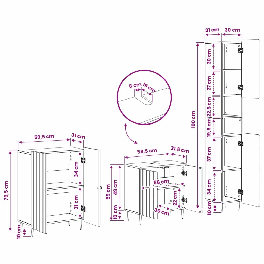 Set di armadietti da bagno in 3 pezzi ZWOLLE Legno antico 3417439