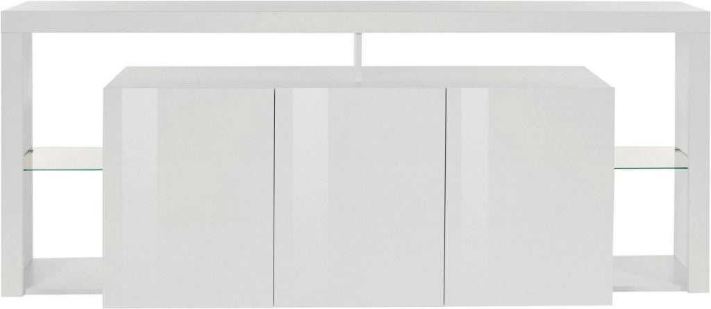 Credenza Andale, Buffet da soggiorno a 3 ante, Madia da salotto, Credenza moderna, 100% Made in Italy, 200x40h80 cm, Bianco lucido