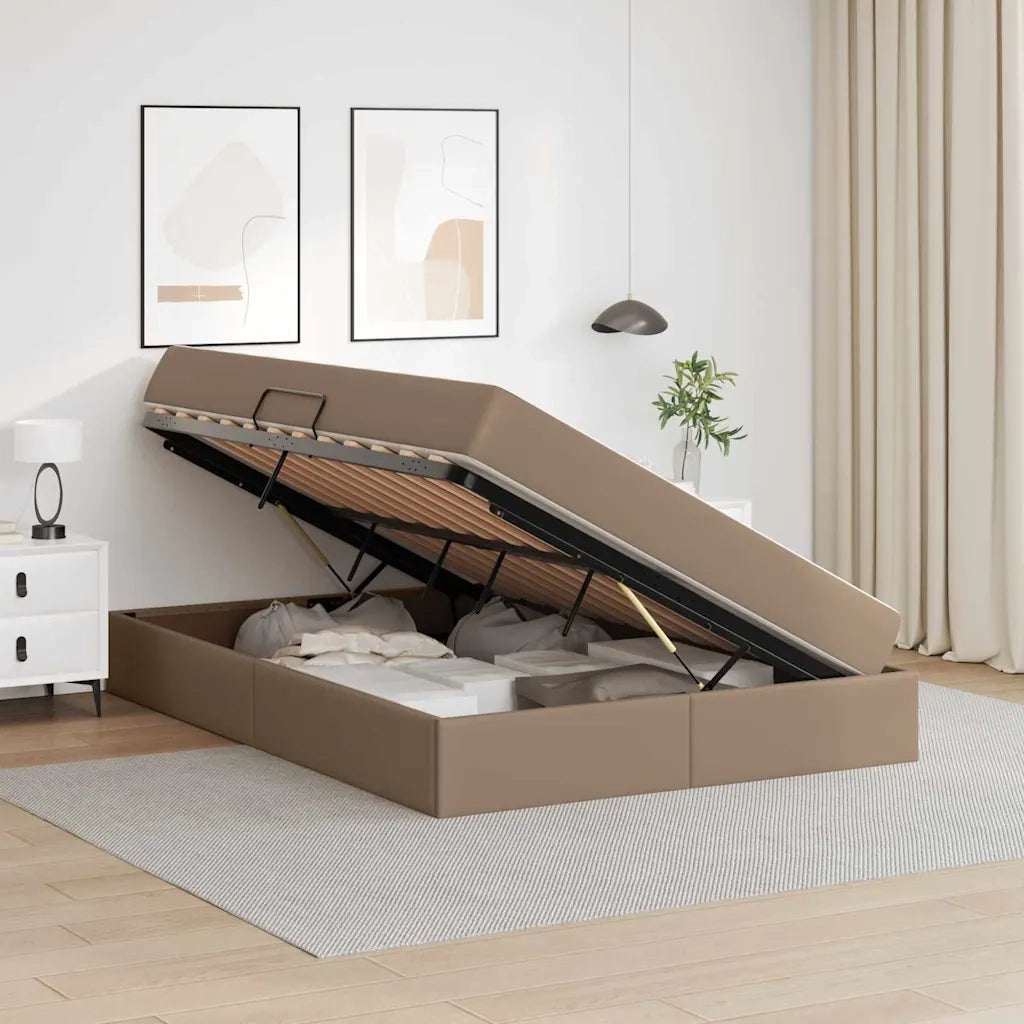 Letto con contenitore e materasso 2 pcs Cappuccino Pelle