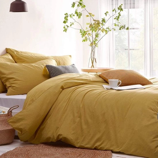 Set di copriletto per letto - Arredamento camera da letto - Tessuto microfibra - 200x200cm + 2x 80x80cm - Giallo