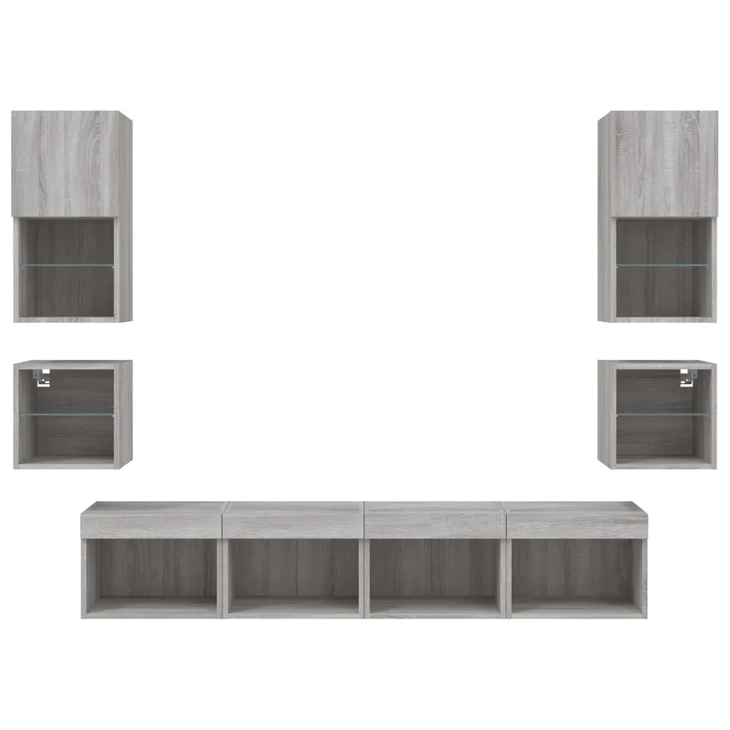 Mobili TV a Muro con LED 8pz Grigio Sonoma Legno Multistrato 3216595