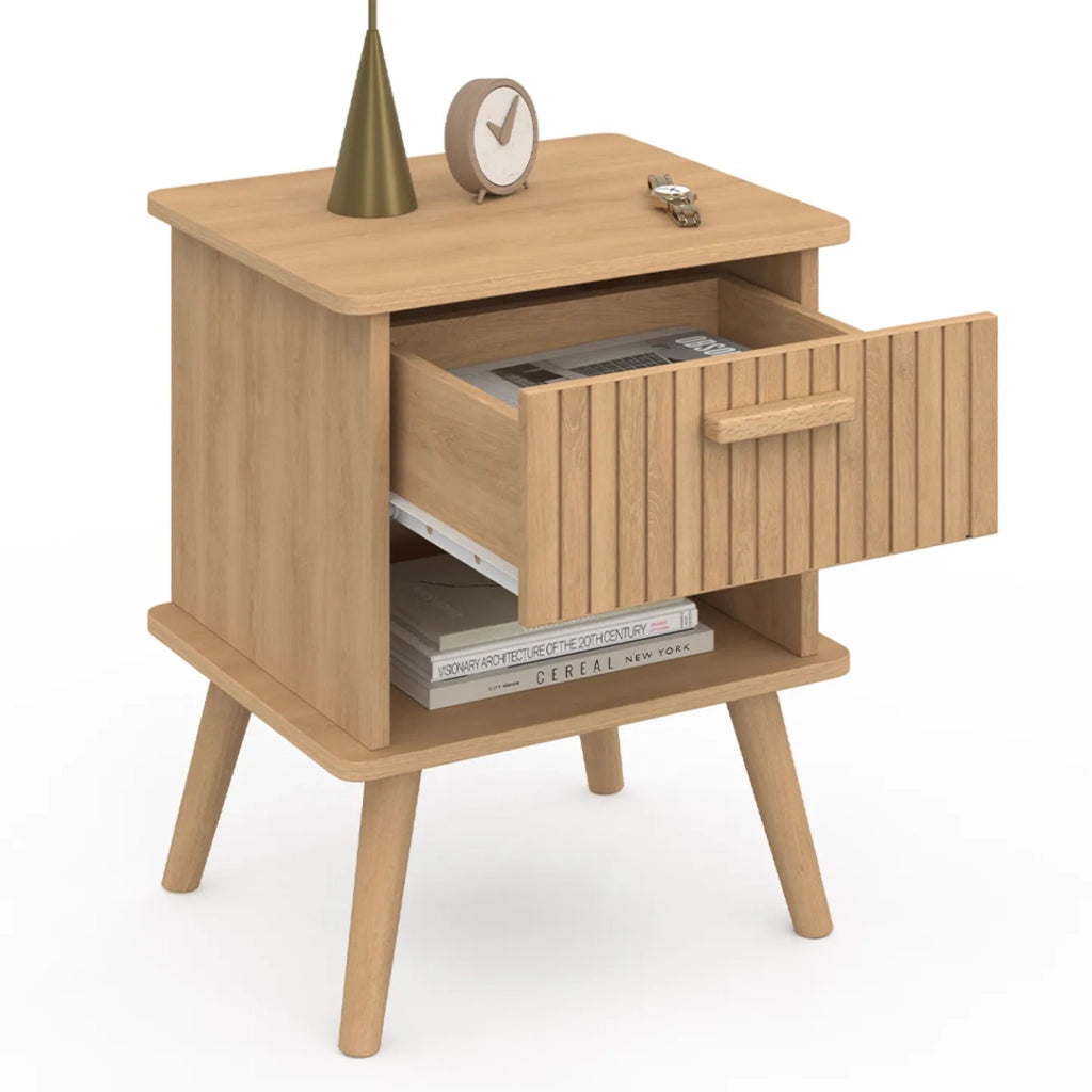 IDMarket - Set di 2 comodini a 1 cassetto JULIETTE con doghe in legno color rovere