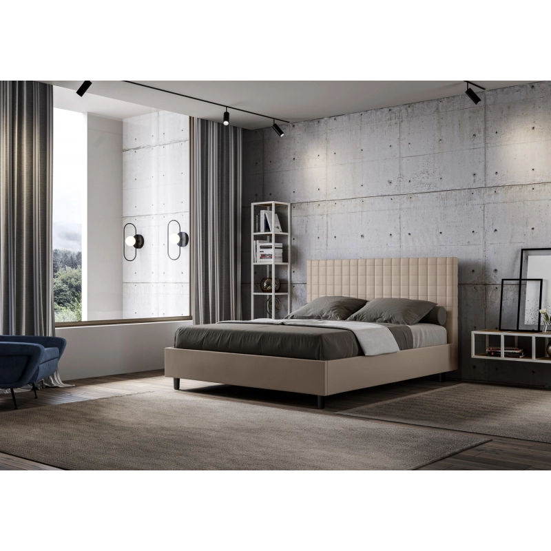 Letto imbottito Matrimoniale 160x200 cm Sunny - Similpelle,Tortora,Contenitore