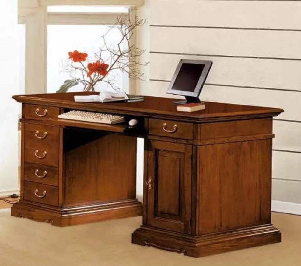 Scrivania porta pc arte povera in legno tinta noce 160x80x87 - Mobili 2G