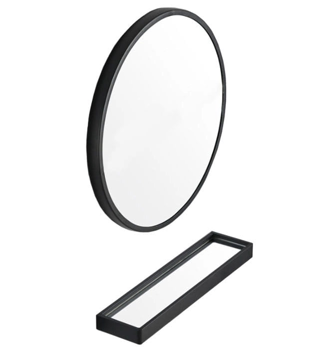 Specchio rotondo VALORA con mensola per bagno e ingresso, nero 80 cm