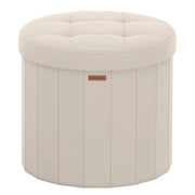 Sgabello/poggiapiedi rotondo con coperchio rimovibile 46 x 45 cm pieghevole facile da montare tessuto felpato per camera da letto soggiorno corridoio beige 12_0006351