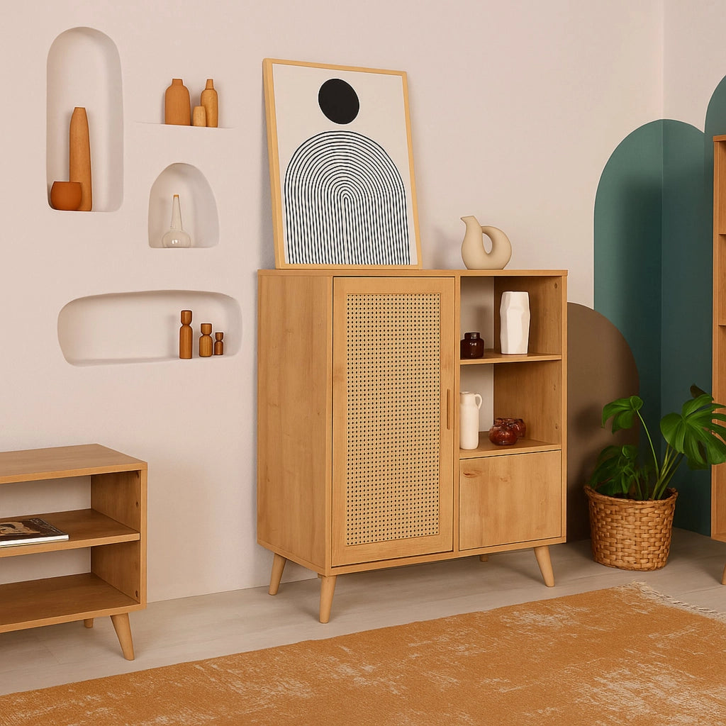 Credenza Sfalerite, Buffet da soggiorno, Madia da salotto, Dispensa da cucina, 90x40h110 cm, Quercia