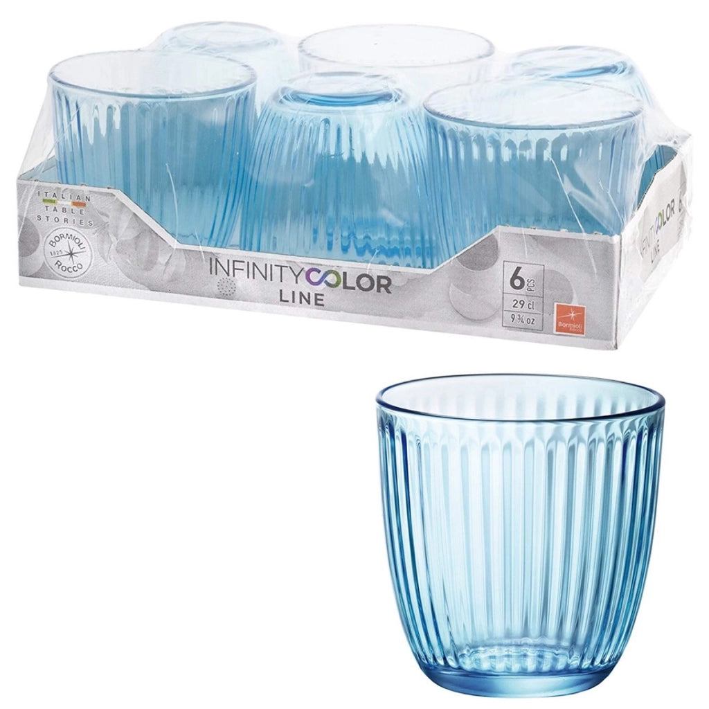 BORMIOLI LINE 6 BICCHIERI PER ACQUA IN VETRO BLU 290 ML