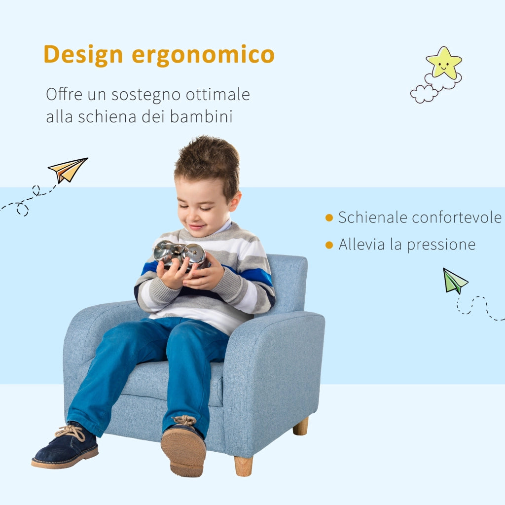 Poltrona per Bambini in Tessuto per Cameretta con Imbottitura, Max. 65 kg, 49x45x44 cm, Blu