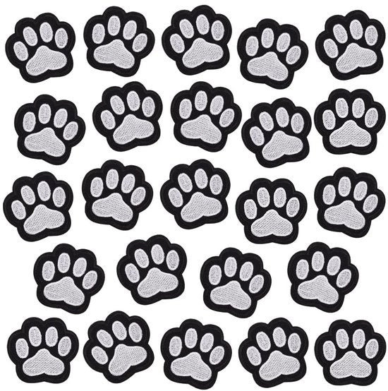 Pannelli di impronta di zampe animali 30 pezzi - Pannelli decorativi con filo - Per stirare o cucire - Impronta di zampe di animale - Materiale: poliestere - Nero