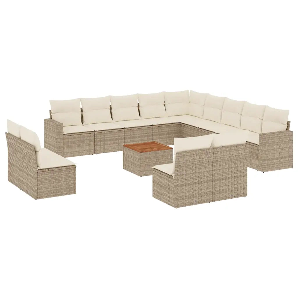 Set Divani da Giardino 14pz con Cuscini in Polyrattan Beige
