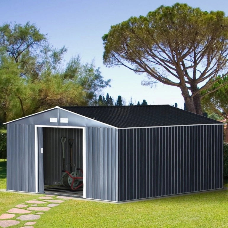 Capanno da Giardino in Metallo Ezooza 340 x 386 x 200 cm in Acciaio Verniciato di colore Grigio