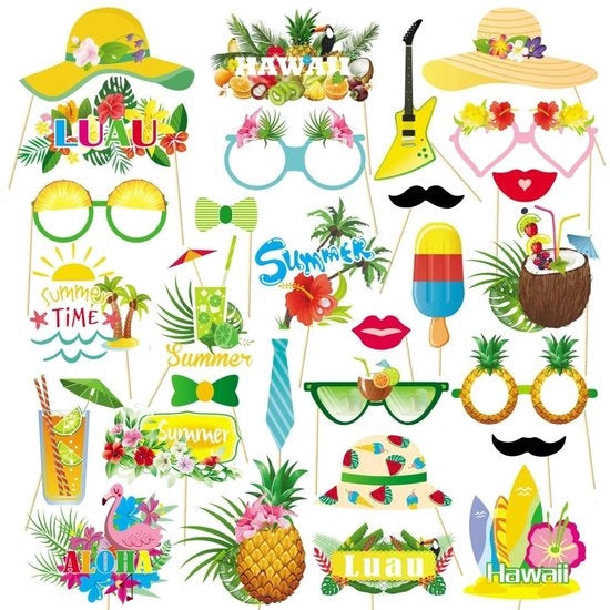 Accessori per fotobooth da party - 29 accessori stile Hawaii per decorazioni da festa - Ideali per bambini e adulti - Perfetti per matrimoni e feste.