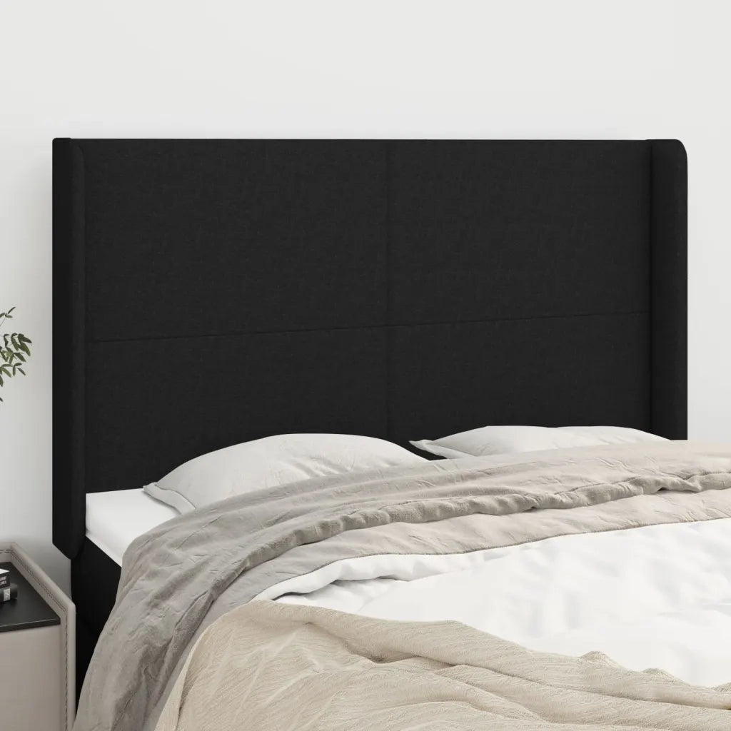Testiera | Testata ad Orecchio Nera 147x16x118/128 cm in Tessuto