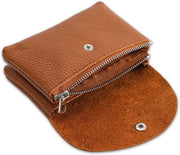 Portafoglio in pelle, portafoglio a doppio compartimento, piccolo portafoglio, custodia elegante per carte da visita per donne, portafoglio corto, portafoglio con chiusura a bottone, marrone, unico modello