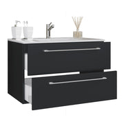 Completo di Ezooza Set Bagno 2 Pezzi Mobile Extra Large con 2 cassetti e Lavabo sospesi, Nero ,