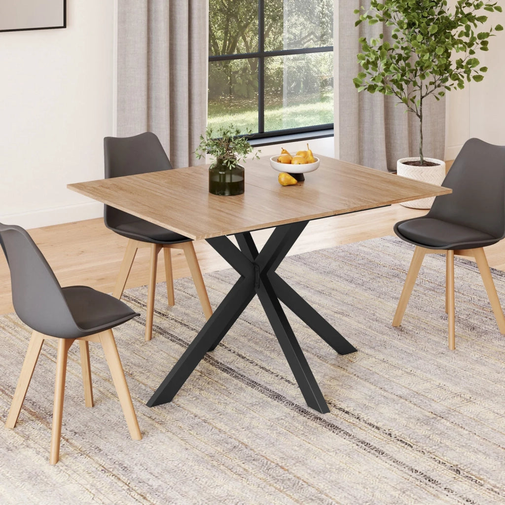 IDMarket - ALIX Tavolo da pranzo rettangolare allungabile per 4-8 persone con gamba in legno e ragno nero 120-160 cm