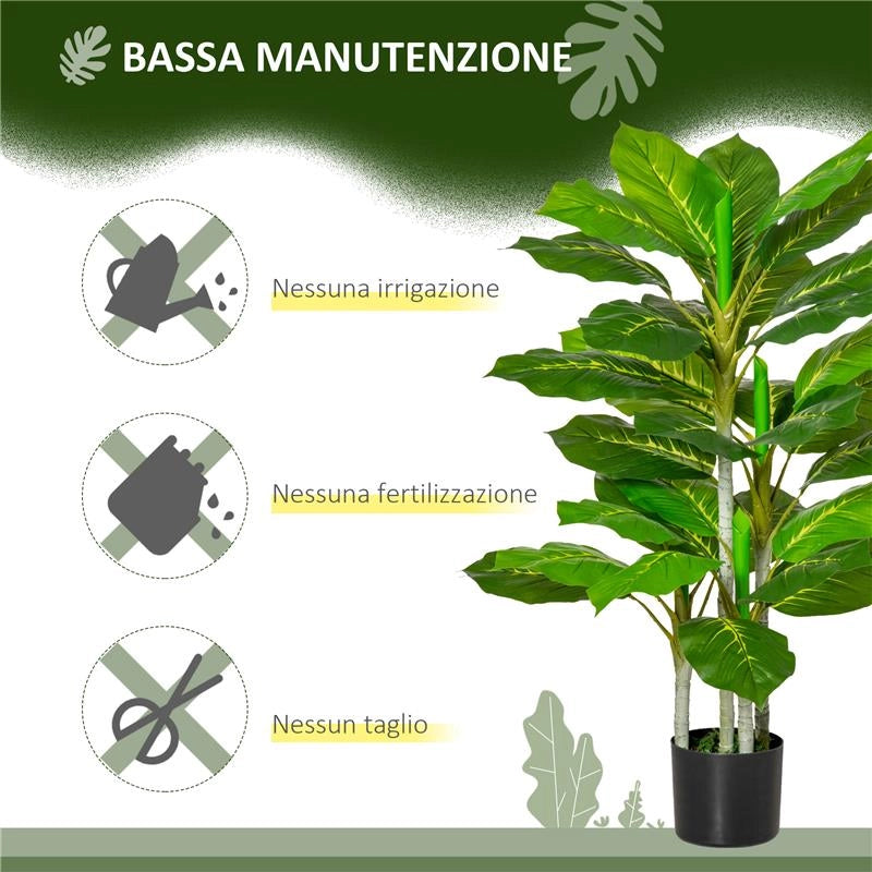 PIANTA VERDE ARTIFICIALE DA 95 CM E 33 FOGLIE CON VASO NERO Ø15X13 CM, IN PEVA, PE E CEMENTO