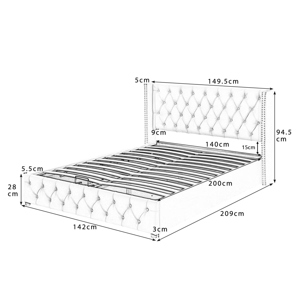 Letto matrimoniale contenitore 140x200 cm in velluto beige