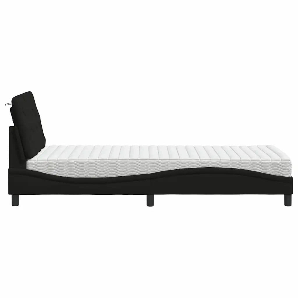 Letto con Materasso Nero 90x200 cm in Tessuto