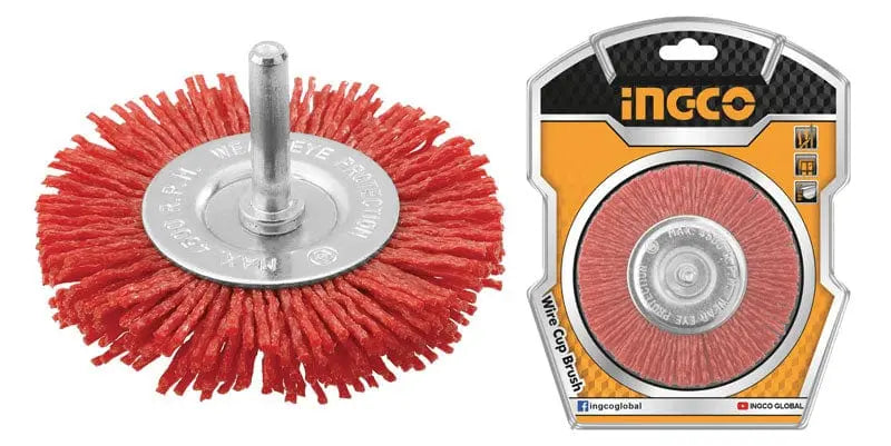 Spazzola circolare con filo ondulato nylon e gambo 75mm ingco